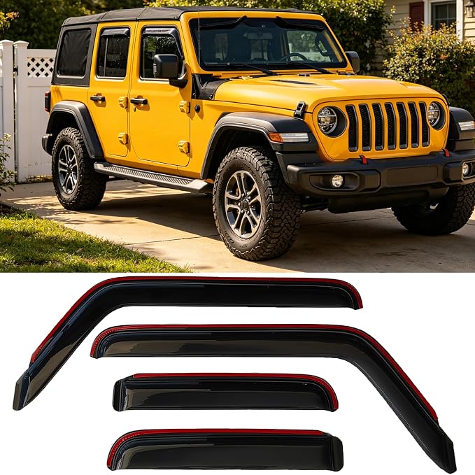 4PCS in-Channel Window Visors Rain Guards for Jeep Wrangler JL 2018-2026 & Gladiator 2020-2026,Extra Durable Side Window Wind Deflectors for 18-26 Wrangler JL/20-26 Gladiator,Vent Visors