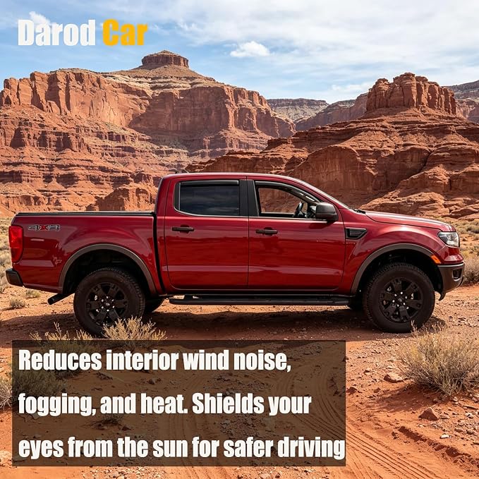 in-Channel Window Visors Vent Deflectors Sun Shade Rian Guard for Ford Ranger SuperCrew Cab 2024 2025 2026 Smoke Tinted