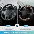 Leopard Steering Wheel Cover for Women, Cute Anti-Slip Microfiber Leather, Universal Fit 14.5-15 Inch Round Steering Wheel - Black