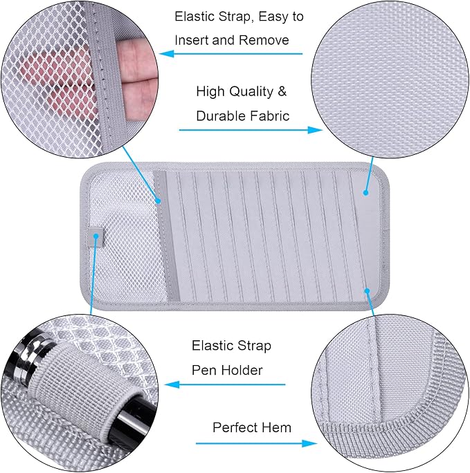 Car CD Case Holder, Vehicle Sun Visor Organizer for Cars with 12 DVD Storage Sleeves, 1 Mesh Pocket, 1 Pen Holder and Elastic Strap, Gray