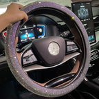 Car Bling Steering Wheel Cover for Women Girls 15 Inch Universal Colorful Crystal Rhinestone Diamond Rainbow Bling Accessories Anti Slip Wheel Protector Sparkling, Black