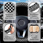 Black and White Checkered Steering Wheel Cover for Women, Anti-Slip Car Steering Wheel Cover with 2 Pcs Cup Holders Neoprene Breathable Car Accessories Universal 15 Inch Auto Interior Decor