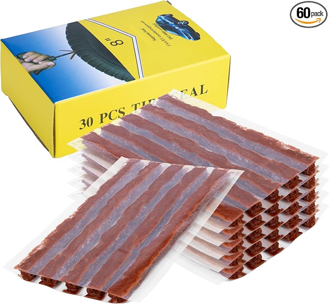 Sixzoo 60 PCS Tire Plugs Heavy Duty, 4" X 0.24" Tire Repair Plugs, Rubber Tires Plug, Tires Repair Strings for Tubeless Puncture Car, RV, SUV, ATV, Motorcycle, Truck,Tractor (Brown)