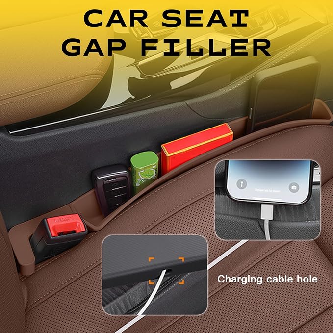 2PCS New Car Seat Gap Stopper with 2 Storage Areas，Car Seat Gap Storage Organizer for Phone Keys Wallet，Universal Car Seat Gap Filler Interior Accessories (Brown)