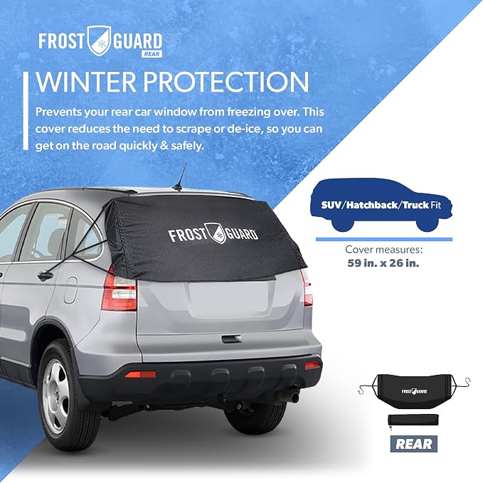 Rear Windshield Cover for Ice and Snow, For SUVs and Trucks - Rear Window Cover to Reduce Scraping, Elastic to Conform to Vehicle's Shape - Secure Hooks for Snug Fit - Black, 59 x 20 Inches