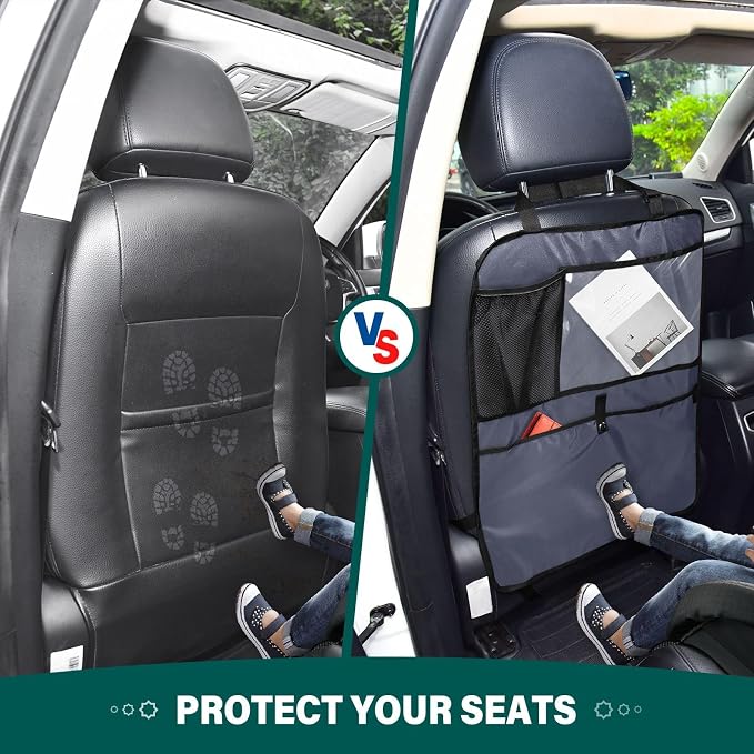 Navy Blue Car Seat Organizer for Kids Backseat Kick Mat with Adjustable Strap Seat Back Covers for SUV Vehicle Cars 2 Pcs