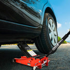 3.5 Ton Low Profile Trolley Floor Jack,Professional Steel Racing Jack with Dual Pistons Quick Lift Pump,Red Heavy Duty Hydraulic Lifting Range 4''-21'',3.5 (7,000 lb) Capacity