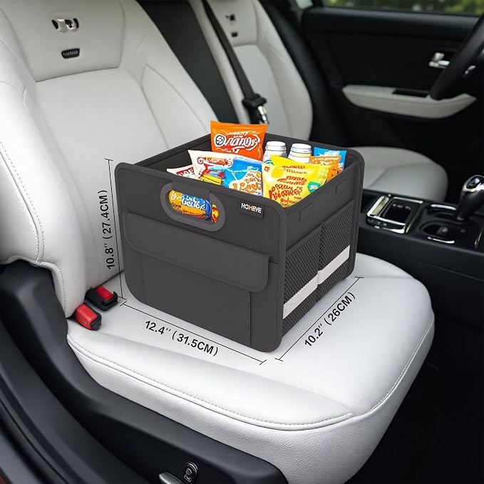 Trunk Organizer, Car Storage, Reinforced Handles, Collapsible Multi-Compartment Car Organizers, Foldable, Waterproof, 2 Compartments, Suitable for Car Accessories, SUV (Black, Standard)