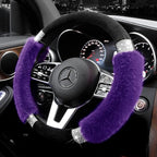 Rhinestone Fluffy Steering Wheel Cover - Comfortable Non-Slip Luxury Faux Wool, Universal Fit for 14.5" to 15" Steering Wheels