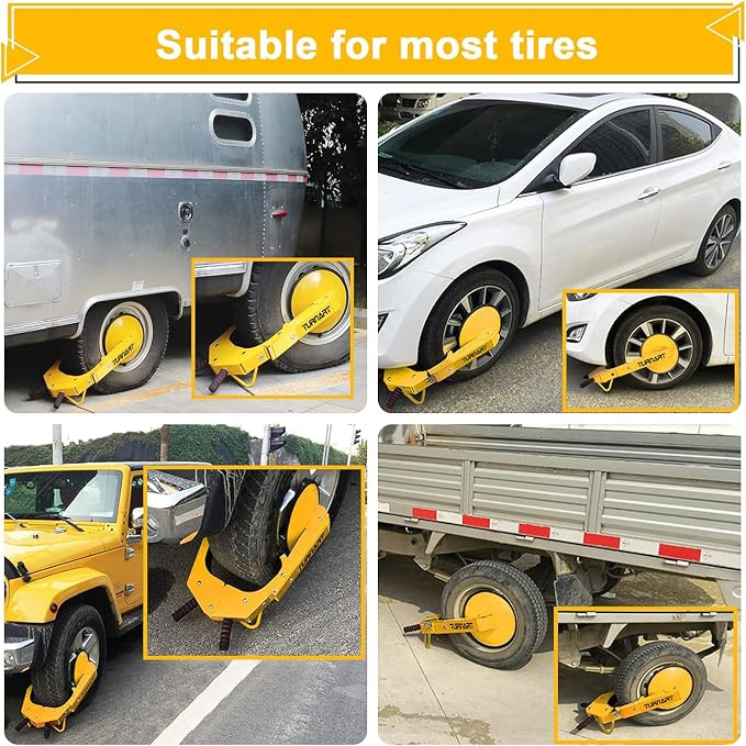 Universal Wheel Lock Anti Theft for Cars SUV Camper Trailer, 3 Keys, 1 Crank, Yellow (Wheel Lock)