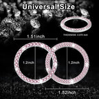 2 PCS Crystal Combinatorial Rhinestone Car Engine Start Decoration Ring, Push to Start Button Cover Sticker, Bling Car Interior Accessories for Women, Automotive Decals, Pink