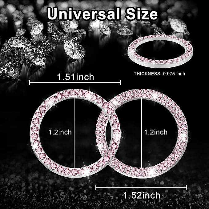 2 PCS Crystal Combinatorial Rhinestone Car Engine Start Decoration Ring, Push to Start Button Cover Sticker, Bling Car Interior Accessories for Women, Automotive Decals, Pink