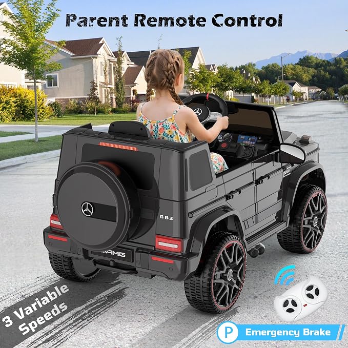 Licensed Mercedes-Benz G63 Car for Kids, 12V 7AH Ride on Car w/Parent Remote Control, LED Headlights, Music Player & Horn, Soft Start, Low Battery Prompt, Kids Electric Car (Dark Black)