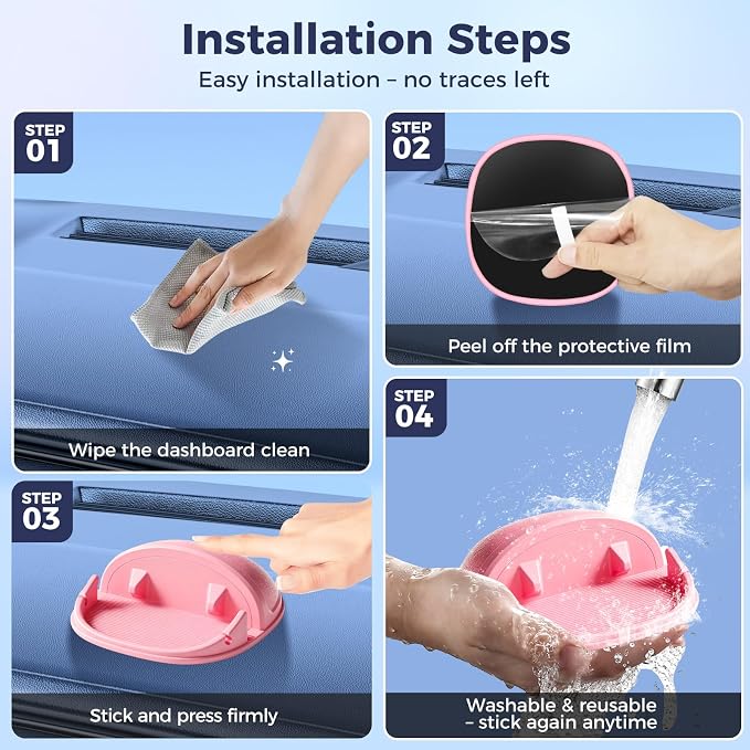 Car Phone Holder, Car Phone Mount Silicone Car Pad Mat for Various Dashboards, Slip Free Phone Stand Compatible with iPhone, Samsung, Pink