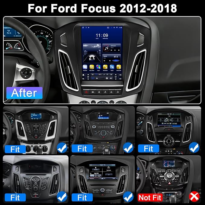 8Core 4G+64G Car Radio for Ford Focus 2012-2018: Upgrade Android 15 9.7" Touch Screen Stereo Head Unit Wireless CarPlay Android Auto, BT, WiFi 6, GPS, AM, FM, RDS, EQ, SWC, 1080P Backup Camera