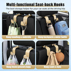 Car Seat Headrest Hook 4 Pack Hanger Storage Organizer Universal for Handbag Purse Coat Universal fit Vehicle Car Beige with Clip