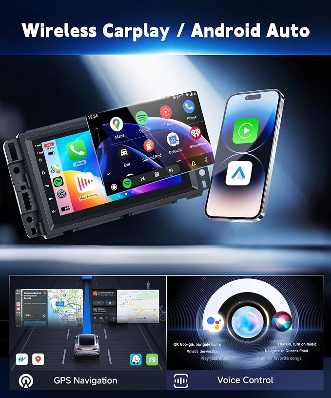 4+64GB Car Radio for Chevrolet Chevy Silverado Impala Tahoe GMC Sierra Yukon,Android 15 Wireless CarPlay/Android Auto BT Touch Screen, 7 Inches IPS Car Stereo for Chevy Silverado 07-14 Backup Camera