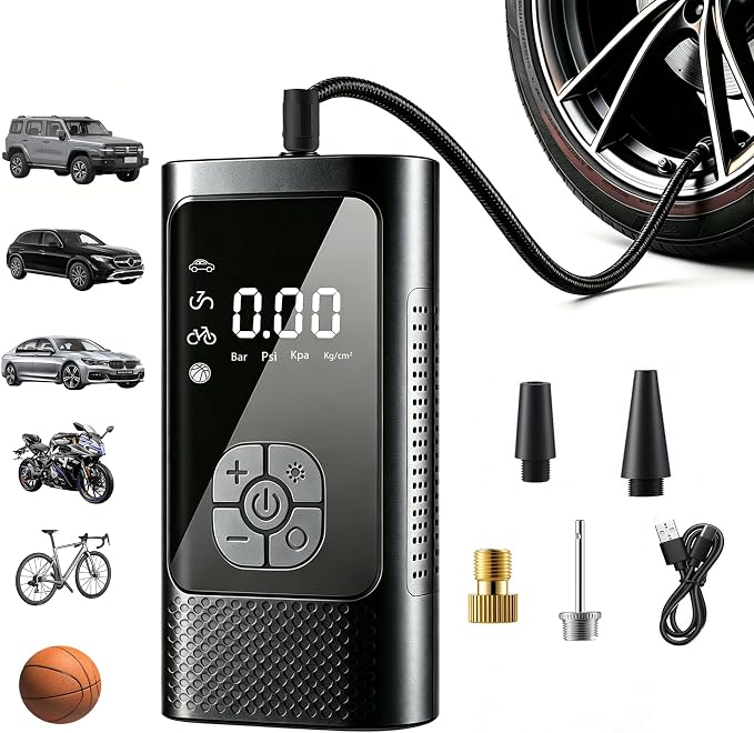 Cordless Tire Inflator Portable Air Pump - Car & Motorcycle Accessories, Dual-Pump, 1s Fast Inflation, 150PSI, Auto-Stop, Pressure Monitor, 5 Modes, LED Light