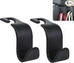 Car Seat Headrest Hook Universal Vehicle Storage Hanger Leather with Metal Car Seat Back Organizer for Handbag Purse Coat Black 2 Pack