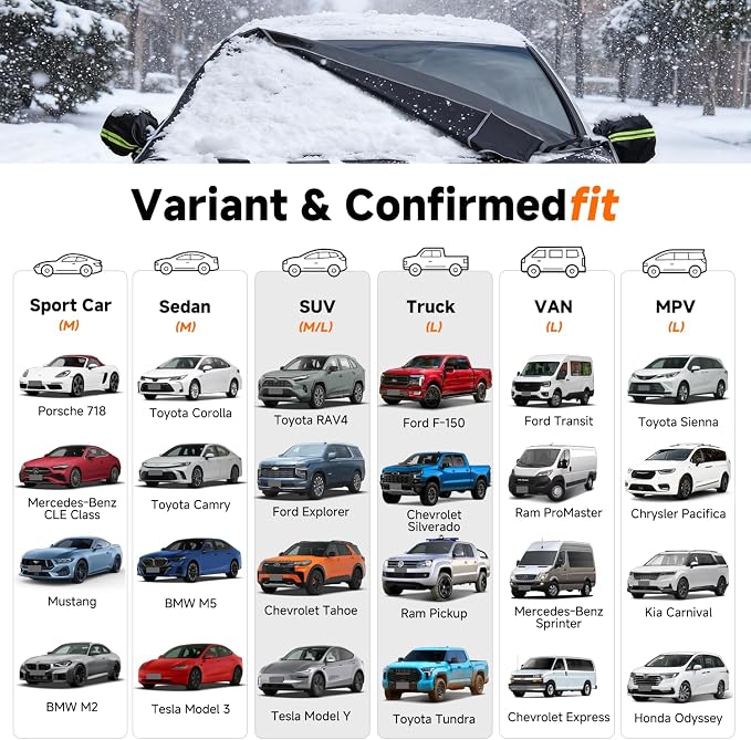 DooGooCoo [Upgraded] 7-Layer Car Windshield Snow Cover, [Efficient Winter Protection] Against Snow, Ice, Frost and Water, [Military-Grade Durable] Universal Fit for Cars, SUVs, and Trucks-Medium