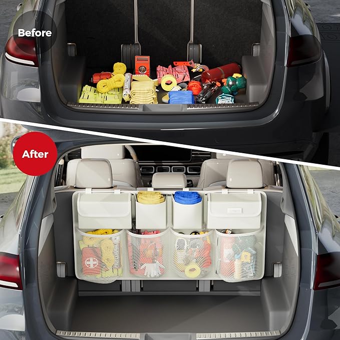 Car Trunk Organizer, LARGE CAPACITY Car Storage Bag with 8 Pockets, 7X Upgraded Trunk Storage Organizer for Car, SUV, Truck, MPV