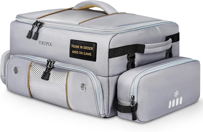 Upgraded Golf Trunk Organizer, Golf Gifts for Men, with Removable Insulated Pouch&Dust-Proof Protective Layer, Multi-Compartment fits 2 Pairs of Shoes, Golf Accessories