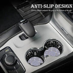 4PCS Bling Crystal Rhinestone Cup Holder Coaster, 2.75 inch Soft Silicone Anti-Slip Shockproof, Car Cup Holder Insert Coasters, Universal Car Interior Accessories for Women (Gray & White)