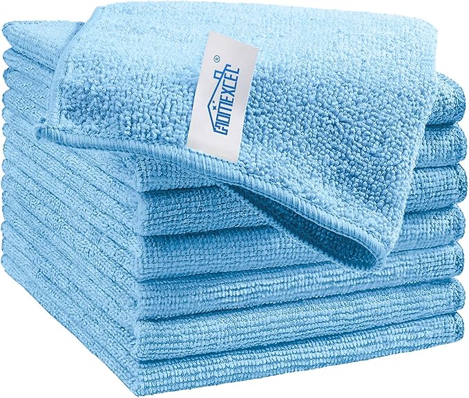 Blue Microfiber Cleaning Cloth, 8 Pack Cleaning Towels for Kitchen, Lint Free, Scratch-Free, Highly Absorbent, and Reusable Cleaning Rags for House, Window and Glass, Cars, 11.5 X11.5 inch