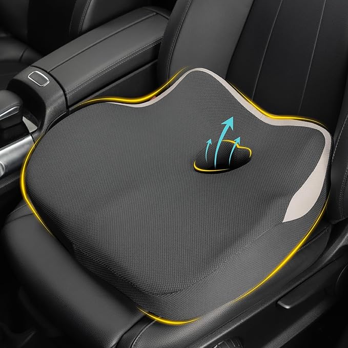 Car Seat Cushion for Driving, Car Seat Pillow for Short Drivers | Ergonomic Memory Foam Seat Cushion for Pain Relief, Adult Booster Seat for Car, Butt Cushion for Car, Truck, Office Dark Gray