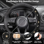 Sun Moon Steering Wheel Cover for Women Girly,Stars and Clouds 15 Inch Non-Slip Breathable Neoprene Steering Wheel Cover Fit Auto,SUVs,Includes 2 PCS Cup Coasters