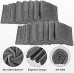 30 Pcs 12.5 × 12.5 Inch Edgeless Microfiber Plush Towels for Cars Detailing Drying Wash Polishing Absorbent Cleaning Cloths, 500 GSM (Gray)
