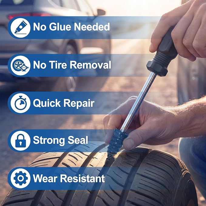 61 PCS Tire Repair Screws Kit, Premium Screw in Tire Plugs with Screwdriver, Quick Self-Service Flat Tire Screw Plugs for Car, Motorcycle, Truck, Tractor Tire