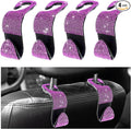 4 PCS Car Seat Headrest Hooks, Bling Crystal Rhinestone Back Seat Hanger Storage Organizer, Sparkly Seatback Holder Hooks for Purse and Bags Universal For Most Vehicles (Pink)