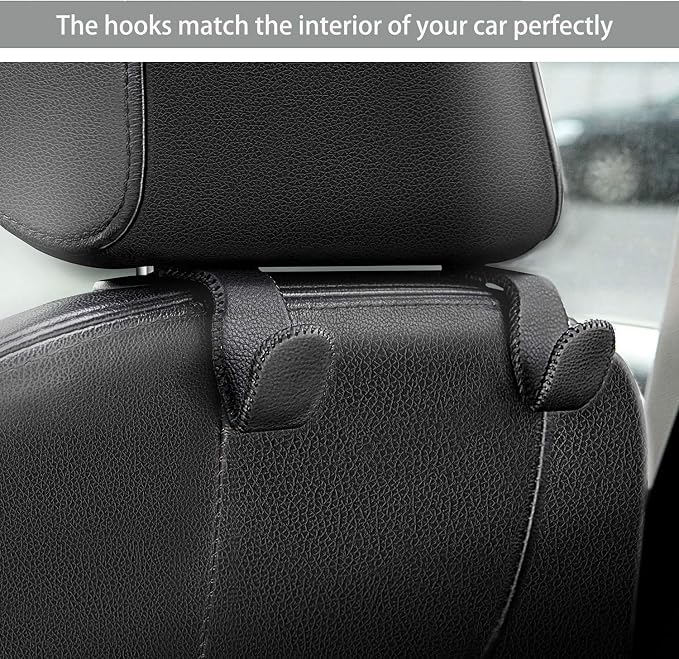 Car Hooks for Purses and Bags, Car Back Seat Headrest Hanger Vehicle Red Superior Leather Storage Hook, Pack of 2