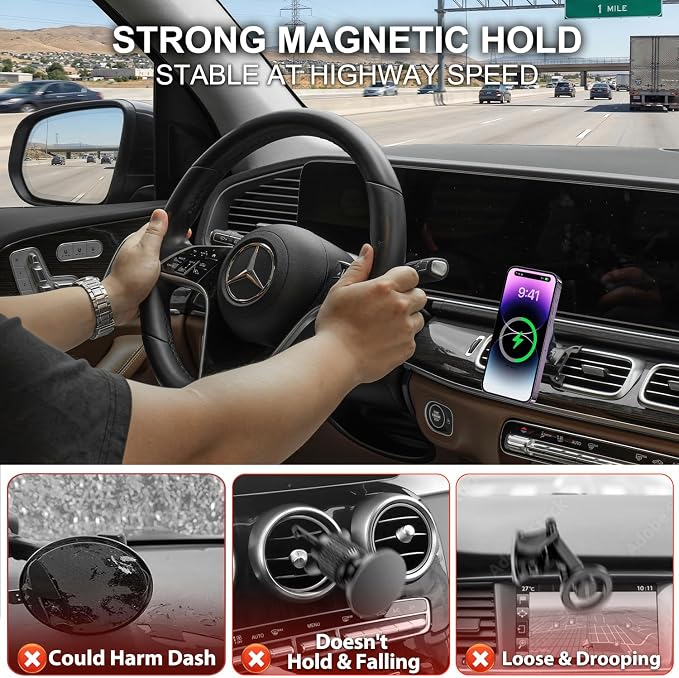 15W Magsafe Car Mount Charger for Mercedes-Benz 2020-2026 GLE GLS, Magnetic Wireless Car Charger, 360° Rotation Car Phone Holder, No-Damage Installation, Exclusive Custom Fit for GLE GLS Accessories