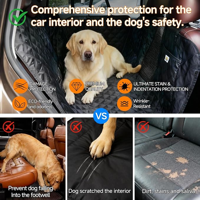 Premium Dog Car Cover for Back Seat, Waterproof Reversible Dog Hammock for Backseat Non-slip Pet Cover for Dogs with Mesh Window, Anti Scratch Seat Protector Universal Fit for Cars SUVs Trucks
