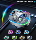 FM Transmitter for Car Bluetooth Adapter 5.4,48W PD+QC Fast Charging,Hands-Free Calling,Streams Spotify/Navigation/Music via Car Radio,Wireless Upgrade Non-Bluetooth Cars,USB-C,USB/TF,12V/24V