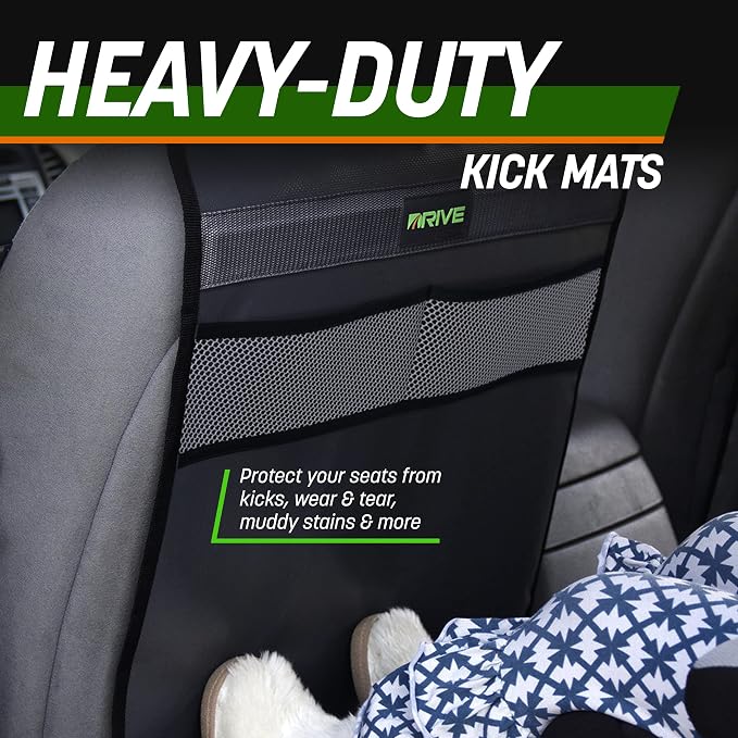 AUTO PRODUCTS - 2 Pack Car Seat Back Protectors, Reversible Kick Mats - Black