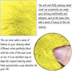 Fluffy Steering Wheel Cover for Women Fuzzy Steering Wheel Cover Winter Warm Faux Wool Plush Car Wheel Cover Furry Steering Wheel Protector Universal Fit 15 Inch (Yellow)