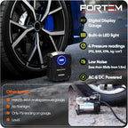 Tire Inflator Portable Air Compressor, Air Pump for Car Tires and Bikes, Car Tire Pump w/Auto Shut Off, 150 PSI, 110V AC 12V DC, LED Light, Carrying Case, Perfect For Men, Women