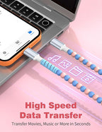USB A to USB C Cable 3FT,Beaded Charger Cord for iPhone 17 16 Pro Max 16e 15 Car play,Cute TypeC Car Charger Charging Cord for iPad 10 11th/Samsung S26 S25 S24/Pixel/Android Phone Girls Women,PinkBlue