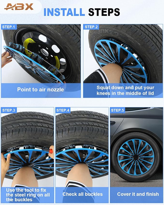 Hubcap Wheel Covers Hub Caps 15 Inch Set of 4 Black & Blue Universal Wheel Rim Cover R15 Stylish Car Decor Wheel Covers for Toyota Camry Nissan Mazda (TT Black & Blue, 15 inch)