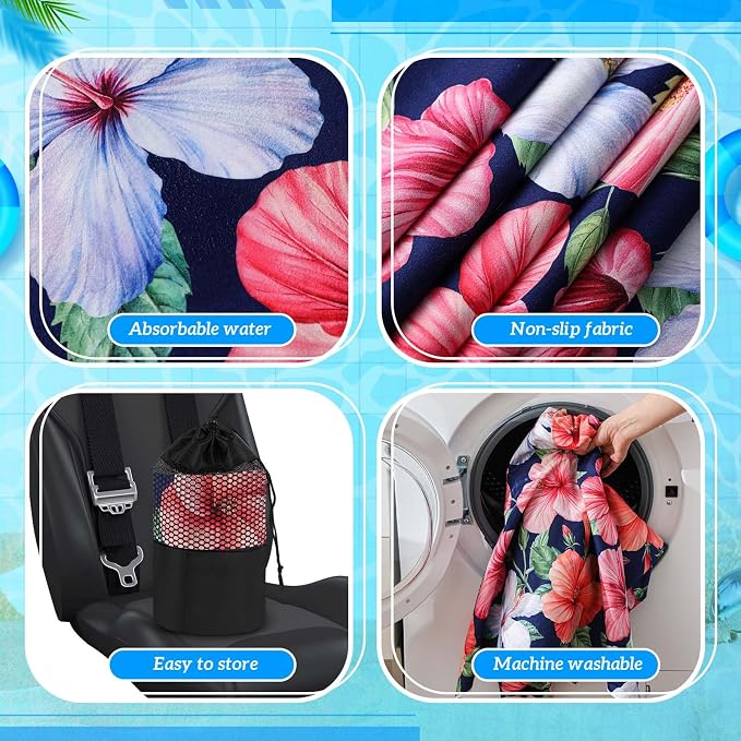 Car Seat Towel Covers with Storage Bag, 63 x 32 Inch Universal Non Slip Waterproof Sweat Protector for Car Truck, Gym Swimming Running, Machine Washable(2 Pack,Summer Flower Hibiscus)