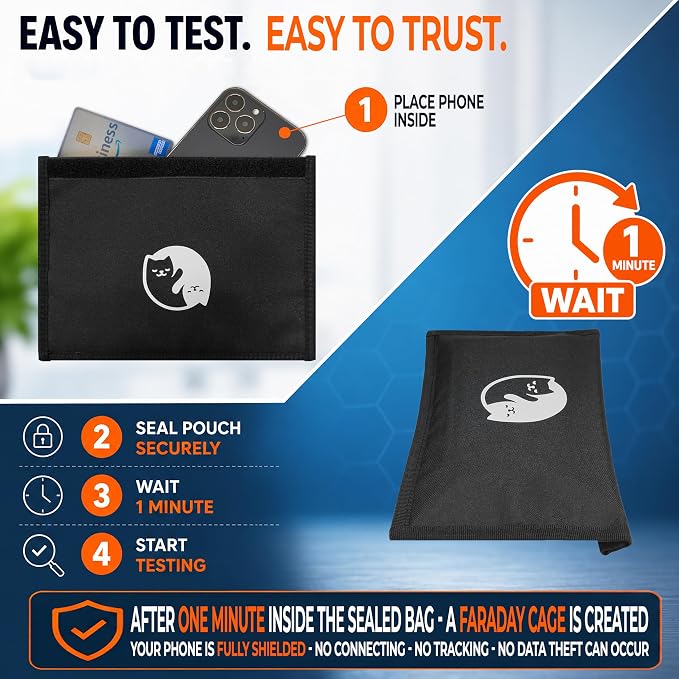 Cat Yin Yang Faraday Bag for Phones & Key Fobs – RFID Shielding Privacy Pouch for Electronic Device Storage, Cute Cat Lover Faraday Sleeve Accessory