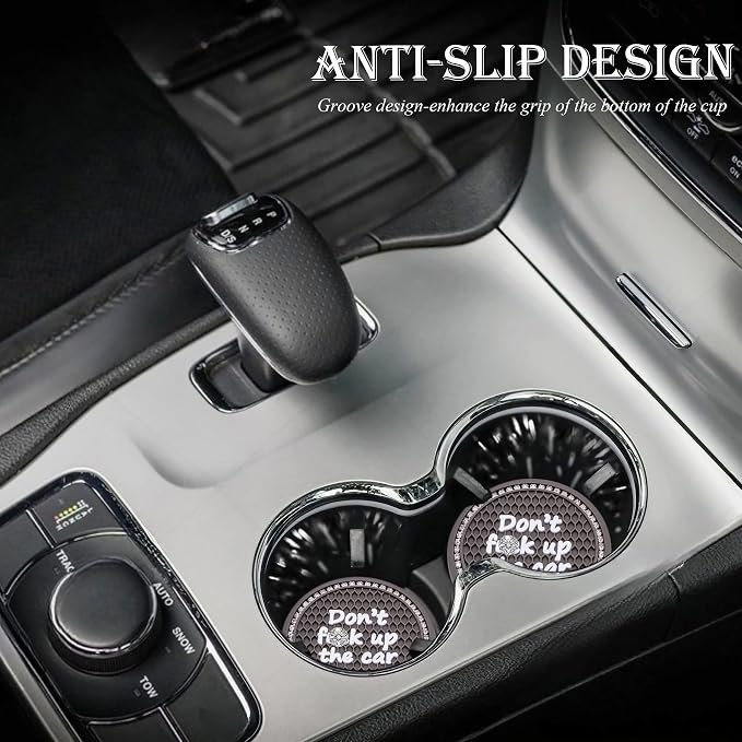 2PCS Bling Crystal Rhinestone Cup Holder Coaster – 2.75 Inch Anti-Slip Auto Insert Cup Coaster – Sparkling Interior Decor Accessories for Cars & Vehicles (Gray & White)