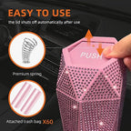 2 PCS Bling Car Trash Can with Lid, Bling Car Accessories Trash Bin, Leakproof Auto Garbage Can with 60 Trash Bags, Multipurpose Organizers and Storage for Home, Office (Pink Diamond)