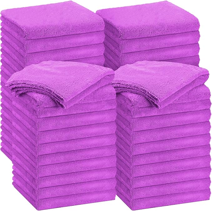 30 Pcs Edgeless Microfiber Plush Towels for Cars Detailing Drying Wash Polishing Absorbent Cleaning Cloths, 500 GSM (16 x 16 Inch,Purple)