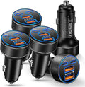 USB C Car Charger, Multi Port 90W Super Fast Charging Cigarette Lighter Adapter, 4-in-1 Dual USB-C & USB-A Car Phone Power Adapter for iPhone 17/16/15/Pro Max, iPad, Samsung Galaxy S25 (Black, 5-Pack)