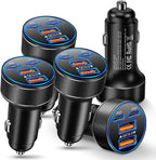 USB C Car Charger, Multi Port 90W Super Fast Charging Cigarette Lighter Adapter, 4-in-1 Dual USB-C & USB-A Car Phone Power Adapter for iPhone 17/16/15/Pro Max, iPad, Samsung Galaxy S25 (Black, 5-Pack)
