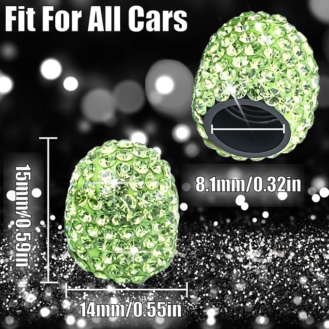 4PCS Bling Crystal Diamond Tire Stem Valve Caps, Dustproof Car Wheel Tire Valve Caps Universal Tire Valve Stem Covers for Cars, SUV, Trucks, Bikes, Motorcycles, Bicycles (Green)
